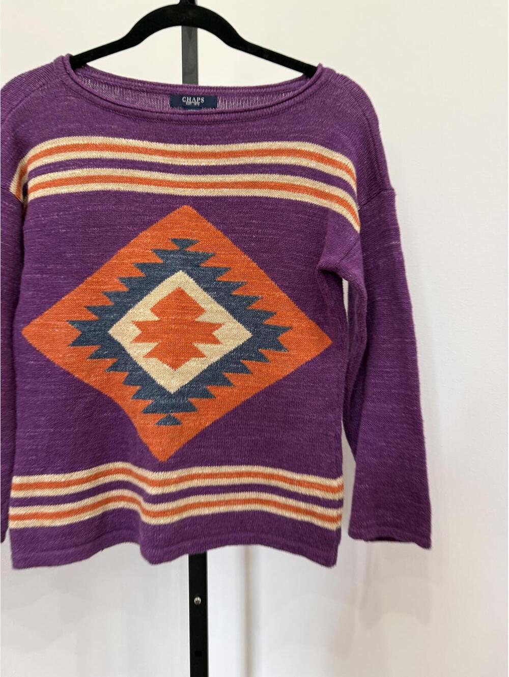Chaps Purple Geometric Pattern Sweater Small - Picture 3 of 5